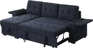 Latitude Run Ashlyn II 84W Dark Gray Woven Fabric Reversible Sleeper Sectional Sofa With Storage Chaise Arm And Multiple Functional Features