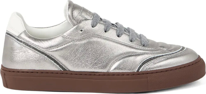 Brunello Cucinelli Lamé-Effect Leather Sneakers