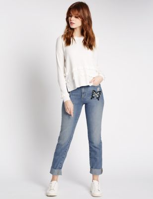Marks and Spencer Butterfly Patch Cropped Slim Leg Jeans