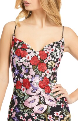 Mac Duggal Floral Embroidered Mesh Cocktail Dress