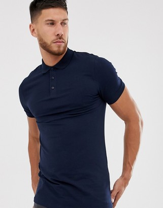 ASOS DESIGN muscle fit longline polo in navy