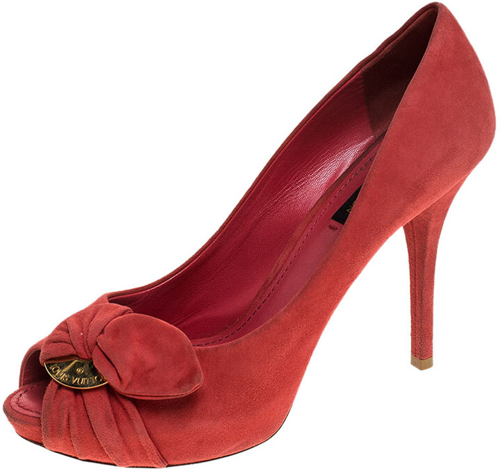 Louis Vuitton Red Satin Crystal Embellished Mary Jane Peep Toe Pumps Size  38.5 Louis Vuitton