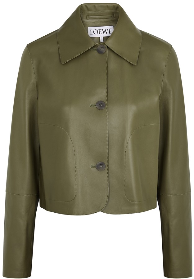 Loewe Army green leather jacket ShopStyle