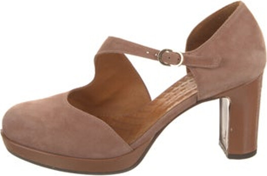 Chie Mihara Suede D'Orsay Pumps Pink Round-Toes Platform Straps & Buckle Closure at Sides