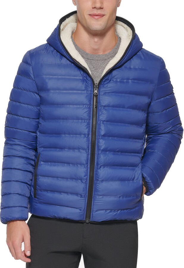 DKNY Men's Quilted Hooded Reversible Puffer Jacket with Sherpa - ShopStyle