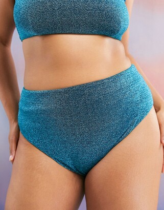 ASOS Curve ASOS DESIGN Curve high waist bikini bottom in blue glitter