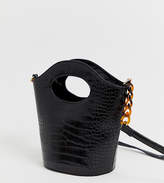 Thumbnail for your product : My Accessories London Exclusive mock croc bucket cross body bag with resin strap detail