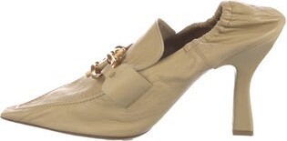 Bottega Veneta Leather Mules Neutrals Semi-Pointed Toes with Chain-Link Accents Unfortunately, due to restrictions, this item may not be eligible for shipping in all areas. | Bottega Veneta Leather Chain-Link Accents Mules in Neutrals, Women's IT 40.5 | 10.5