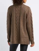 Thumbnail for your product : Charlotte Russe Cable Knit Open-Front Shawl Cardigan