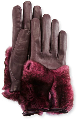 Imoni Leather & Rabbit Fur Gloves, Galaxy/Pink