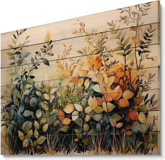 Botanical Dreamscape Of Ferns In Autumn II - Botanicals Green Wood Print On Natural Pine Wood