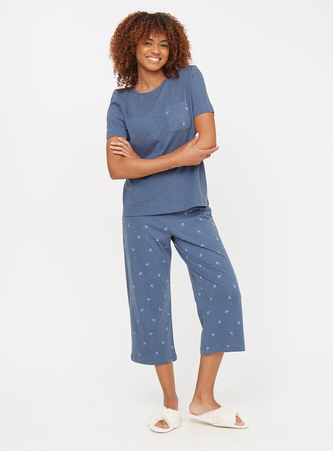 Sleepwear Ladies Pyjamas Short Leg Short Sleeve Grey Cropped Leg