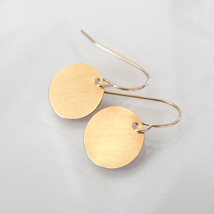 Etsy 14K Gold Earrings Small Disc Circle Drop Dangle in Yellow Gold Tiny Baubles