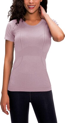 Women Short Sleeve Workout Shirt Seamless Tops Fitted Sports Yoga Athletic  Tops