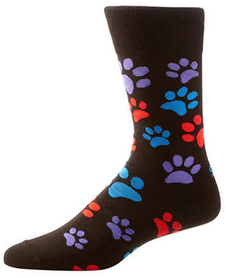 Yo Sox Mens Puppy Paws Print Mid-Calf Crew Socks