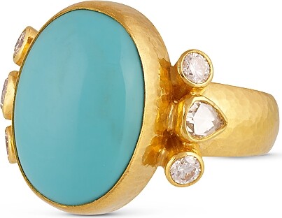 Gurhan 24K Yellow Gold Rune Turquoise & Diamond Cocktail Ring