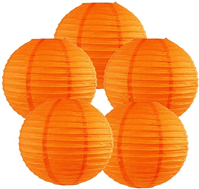 Just Artifacts 10-Inch Orange Chinese Japanese Paper Lanterns (Set of 5, Orange)