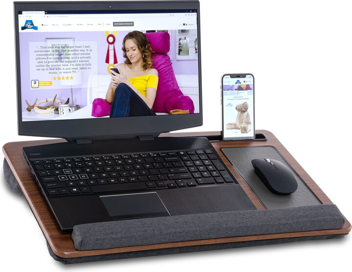 Husband Pillow Bed Tray Desk, Adjustable Hard Wood PVC Desktop Lap Desk, Portable Laptop Table Stand Foldable Laptop Tray for Sofa Couch Floor (Large)