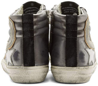 Golden Goose Gunmetal Shimmer Slide High-Top Sneakers
