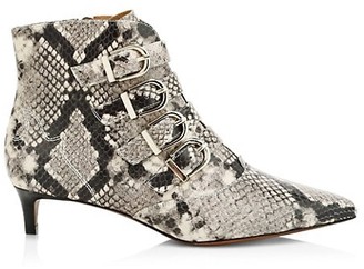 Joie Calinda Buckle Snakeskin-Embossed Leather Ankle Boots