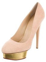 Thumbnail for your product : Charlotte Olympia Suede Dolly Platform Pumps