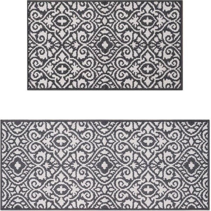 Laura Ashley Feya 2-Tone Dark Grey/Ivory 2 ft. x 5 ft Persian Polypropylene 2-Piece Rug Set