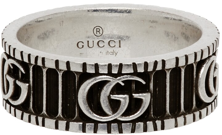 folder tragt pakke Gucci Silver & Black Double G Ring - ShopStyle Jewelry
