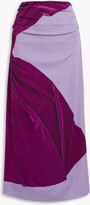 Ruched two-tone satin-crepe maxi skir 