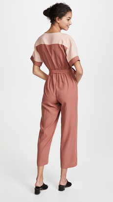 pink and red colorblock jumpsuit
