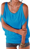 Thumbnail for your product : YOINS Womens Cold Shoulder Casual Summer Top Scoop Neck Off Shoulder Lace-up Solid Color Shirt Blouse