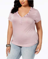 Thumbnail for your product : Abasix Trendy Plus Size Snap-Neck Top