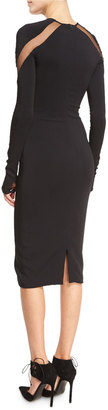 Pamella Roland Tulle-Inset Long-Sleeve Cocktail Dress, Black