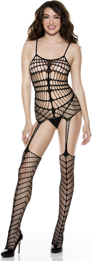 Music Legs Multi netted detailing bodystocking 1309-BLACK