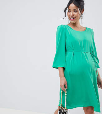 Mama Licious Mama.Licious Mamalicious maternity midi shift dress in green with cross back detail