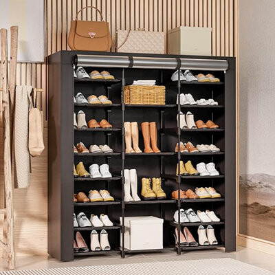 Rebrilliant 9-Tier Shoe Rack with Covers Holds 40-46 Pairs Tall Closed Storage Cabinet for Garage or Bedroom Sneaker Organizer Stand