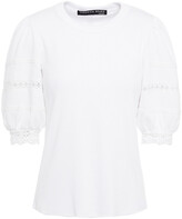 Thumbnail for your product : Veronica Beard Crocheted Lace-trimmed Gathered Ribbed Pima Cotton-blend Top
