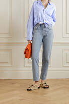 Thumbnail for your product : Denimist Cropped Tie-front Striped Cotton-poplin Shirt - Blue - medium