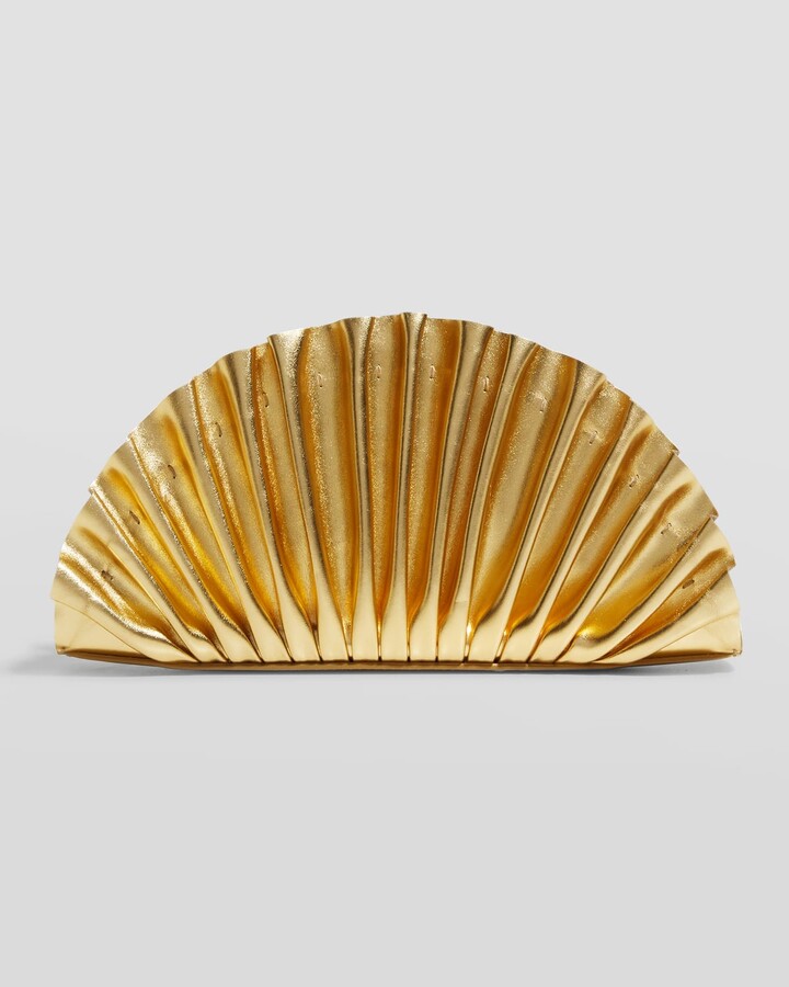 Cult Gaia Nala Mini Pleated Metallic Leather Clutch Bag