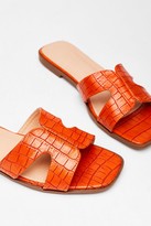 Thumbnail for your product : Nasty Gal Womens Croc What We Expected Faux Leather Flat Sandals - Orange - 8