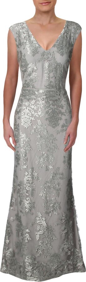 Shaelana Womens Metallic Floral Evening Dress