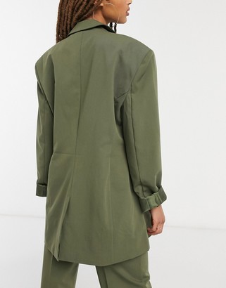 Collusion oversized double breasted dad blazer in olive green