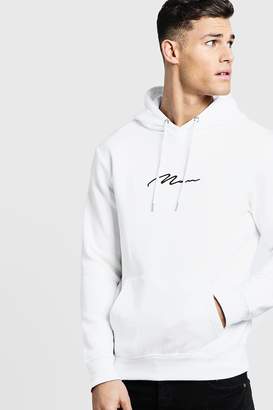 boohoo NEW Mens MAN Signature Embroidered Hoodie in White size L