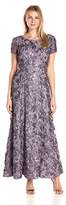 Thumbnail for your product : Alex Evenings Women's Long A-Line Rosette Dress with Short Sleeves and Sequin Detail