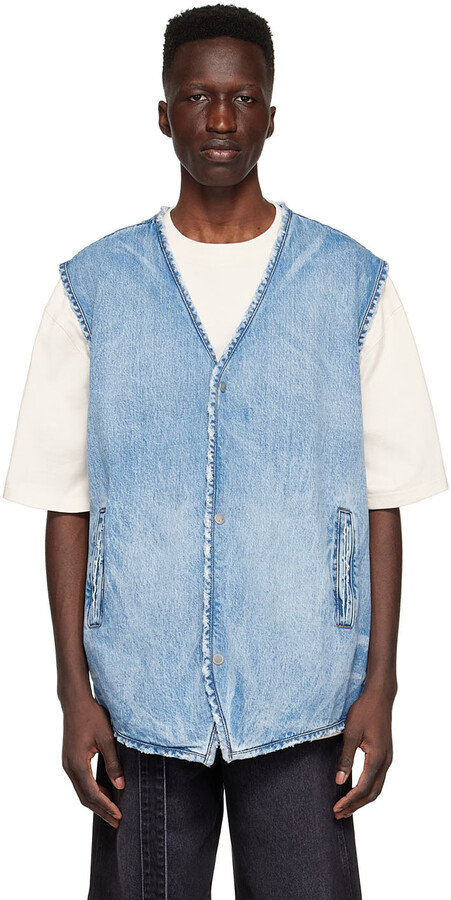 HTOOHTOOH Mens Fashion Chest-Pockets Sleeveless Denim Jackets Broken Holes Vest