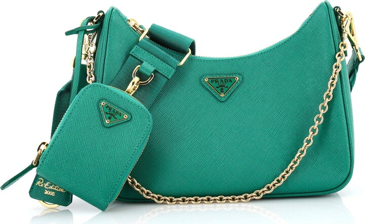 PRADA Re-Edition 2005 Saffiano Leather Shoulder Bag Green