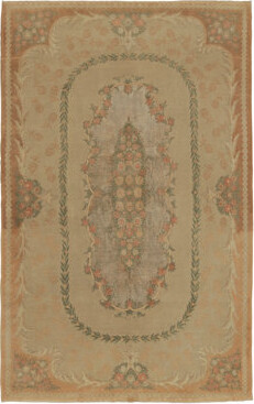 Vintage Hereke Rug In Gold With Floral Medallions And Patterns - Rug & Kilim