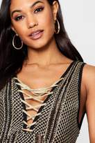 Thumbnail for your product : boohoo Lace Up Metallic Knitted Midi Dress