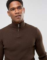 Thumbnail for your product : ASOS Longline Half Zip Ribbed Jumper In Brown