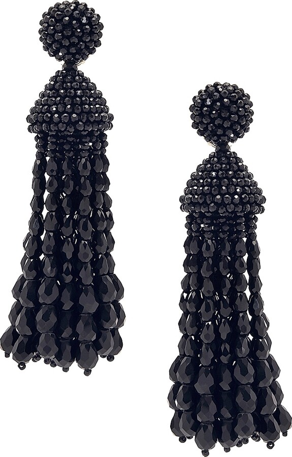 Oscar de la Renta Women's 24K-Gold-Plated & Glass Beaded Tassel Clip-On Drop Earrings - Black