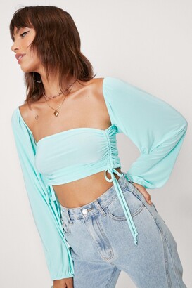 Nasty Gal Womens Ruched Square Neck Slinky Cropped Top